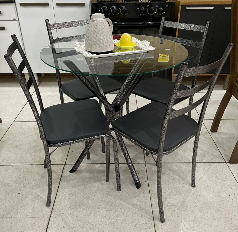 Jogo cozinha mesa4 cadeira redonda branco ferro