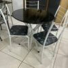 Conjunto de Mesa Tubular Branca com 4 Cadeiras Rio - Pedra Redonda 75cm Indiana Preto - TTX