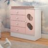 Cômoda Sapateira Infantil 4 Gavetas 1 Porta com Vidro Stop - Branco/Rosa Fosco