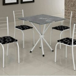 Conjunto de Mesa Tubular Branca com 4 Cadeiras Rio - Pedra Quadrada 70 x 70cm Granito Topázio - TTX