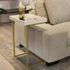 Mesa Lateral de apoio para Sofá com Espelho Luxo 4774 - Pérola/Dourado - JB