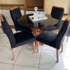 Conjunto Mesa de Jantar Redonda Ibiza 100 x 100 Com 4 Cadeiras Lisboa Veludo Preto - Tampo Preto - Art