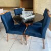 Conjunto Mesa de Jantar Redonda Ibiza 100 x 100 Com 4 Cadeiras Lisboa Veludo Azul - Tampo Preto - Art