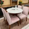 Conjunto Mesa de Jantar Redonda Ibiza 100 x 100 Com 4 Cadeiras Lisboa Veludo Rose - Tampo Off White - Art