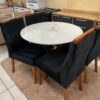 Conjunto Mesa de Jantar Redonda Ibiza 100 x 100 Com 4 Cadeiras Lisboa Veludo Preto - Tampo Off White - Art