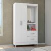 Guarda-roupa Solteiro 2 portas 2 gavetas Com espelho e pés Córdoba - Branco - Poquema