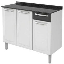 Balcão Com Tampo 3 Portas 1 Gaveta Rose IG3G1 105CM - Branco / Preto - Itatiaia