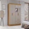 Guarda-roupa solteiro 4 portas e 2 gavetas Com espelho Estrela Premium - Cinamomo/Off White - Sallêto