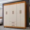 Guarda-roupa Casal 6 portas e 2 gavetas Com pés Copacabana - Cinamomo/Off White - BNT