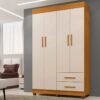 Guarda-roupa solteiro 4 portas e 2 gavetas Com pés Copacabana - Cinamomo/Off White - BNT