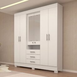 Guarda-Roupa Casal Com penteadeira 6 Portas 3 Gavetas Com espelho Débora - Branco - Acp