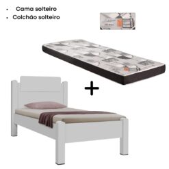 Kit solteiro - Cama Solteiro Paris Branco Gabrielli + Colchão Solteiro INN Espuma D20 - 88 x 188 x 12 - Lestespuma