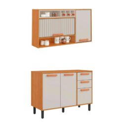 Kit Cozinha 2 peças Nápoles Armário Aéreo 2 portas C/ nicho Garrafeiro e Balcão 3 portas - Cinamomo/Off White - Itatiaia