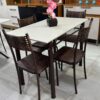 Conjunto de Mesa Tubular Com 4 Cadeiras Atlanta Marrom 60 x 100cm Tampo Pedra Retangular Off White  - TTX