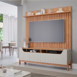 Conjunto Home - Painel e Rack para TV 70" Moema - Off White/Cinamomo - PMB