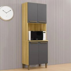 Paneleiro 4 Portas Cristal Master Titanium - Cinamomo/Grafite - Arte Móveis