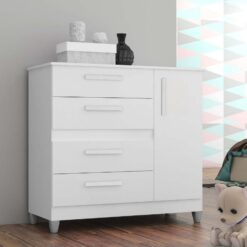 Cômoda Sapateira com 4 Gavetas Josy Flex - Branco/Rosa/Azul - Bors