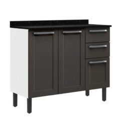 Balcão com tampo 3 Portas 2 Gavetas Florença - BALC-105 3PT2GV - Branco/Grafite - Itatiaia