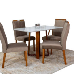 Conjunto Mesa de Jantar Retangular Lisboa 120 x 80 Com 4 Cadeiras Veludo Marrom - Tampo Off White - Art