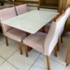 Conjunto Mesa de Jantar Retangular Lisboa 120 x 80 Com 4 Cadeiras Veludo Rose - Tampo Off White - Art