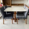 Conjunto Mesa de Jantar Retangular Lisboa 120 x 80 Com 4 Cadeiras Veludo Cinza - Tampo Off White - Art