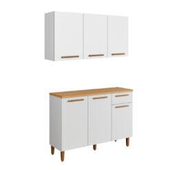 Kit Cozinha 2 peças Cristal Titanium Armário Aéreo 3 portas e Balcão - Branco - ATM