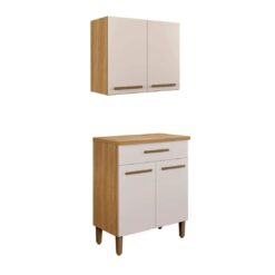 Kit Cozinha 2 peças Cristal Armário Aéreo 2 portas e Balcão - Cinamomo/Off White - ATM