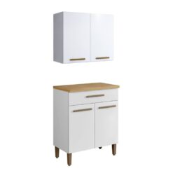 Kit Cozinha 2 peças Cristal Armário Aéreo 2 portas e Balcão - Branco - ATM