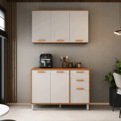 Kit Cozinha 2 peças Itafriz Armário Aéreo 3 portas e Balcão 3 portas com 2 gavetas - Cinamomo/Fendi - Itatiaia