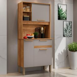 Kit Cozinha Compacto 3 portas e 1 Gaveta Lia - Cinamomo/Off White - Sallêto