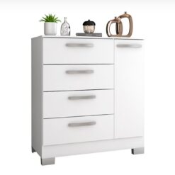 Cômoda com 4 Gavetas 1 Porta Moscou - Branco - Poquema