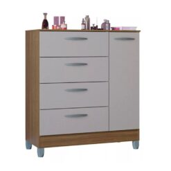 Cômoda com 4 Gavetas 1 Porta Moscou - Castanho/Off White - Poquema