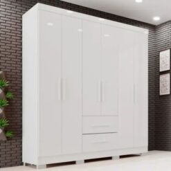 Guarda-roupa Casal 6 portas e 2 gavetas Estrela Premium - Branco - Sallêto