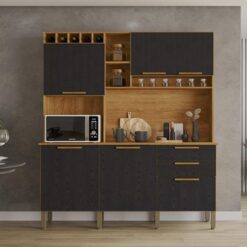 Kit Cozinha Compacto 6 Portas 2 Gavetas New Topázio - Cinamomo/Preto - Sallêto