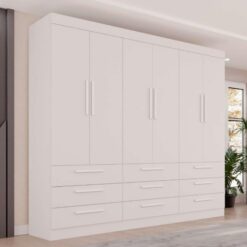 Guarda-Roupa Casal 6 Portas 9 Gavetas Sem pés Sem espelho Dinamarca - Branco - Sallêto