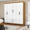 Guarda-Roupa Casal 6 Portas 2 gavetas com pés Áries - Cinamomo/ Branco - CRM
