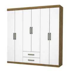 Guarda-Roupa Casal 6 Portas 2 gavetas sem pés Áries - Cinamomo/ Branco - CRM