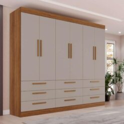 Guarda-Roupa Casal 6 Portas 9 Gavetas Sem pés Sem espelho Dinamarca - Cinamomo/Off White - Sallêto