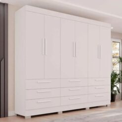 Guarda-Roupa Casal 6 Portas 9 Gavetas Com pés Sem espelho Dinamarca - Branco - Sallêto