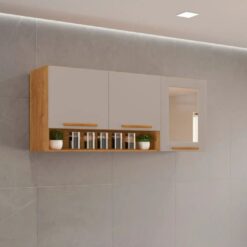 Armário Aéreo 3 portas Reflecta Cozinha New Valência - Cinamomo/Off White - Sallêto