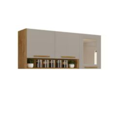 Armário Aéreo 3 portas Reflecta Cozinha New Valência - Carvalho / Off White - Sallêto