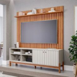 Conjunto Home - Painel e Rack para TV 70" Holanda - Off White/Cinamomo - PMB