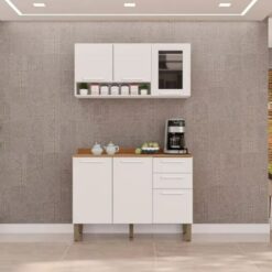 Kit Cozinha 2 Peças New Valência Aéreo 3 portas Reflecta e Balcão - Branco - Sallêto