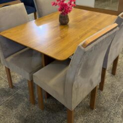 Conjunto Mesa de Jantar Retangular Salinas Londres 120 x 80 Com 4 Cadeiras Bege - Cinamomo - Cel Móveis