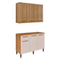 Kit Cozinha 2 peças Talisma Imperial Armário Aéreo 3 portas e Balcão - Cinamomo/Off White - ATM