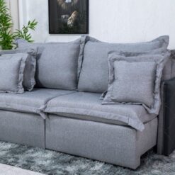 Sofá-Cama 2 Lugares Linho Lima Com corino 1,80 - A59 Cinza