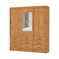 Guarda-Roupa Casal 3 Portas de Correr 9 gavetas com espelho Sevilha 3 - Cinamomo - CRM