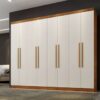 Guarda-roupa Casal 8 portas 4 gavetas Premium Sem Pés - Cinamomo/Off White - BNT