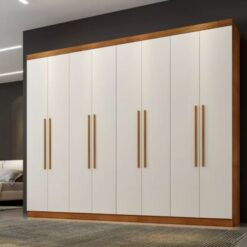 Guarda-roupa Casal 8 portas 4 gavetas Premium Sem Pés - Cinamomo/Off White - BNT