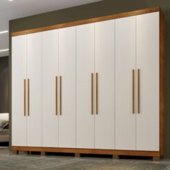 Guarda-roupa Casal 8 portas 4 gavetas Premium Com Pés - Cinamomo/Off White - BNT